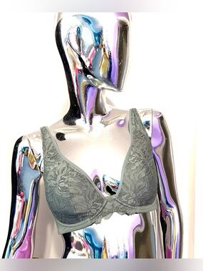 Change Lingerie Lace Plunge Bra in Moss Green with Soft Underband